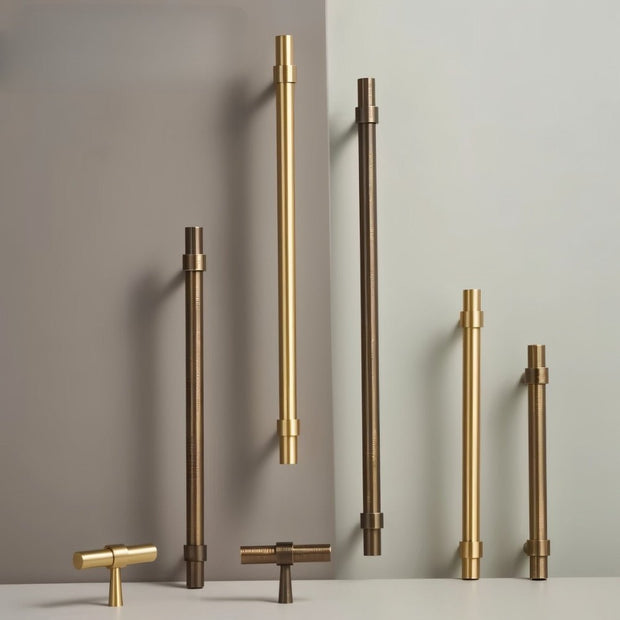 Brass T-Knobs & Drawer Pull Bars, Modern Kitchen & Bathroom Hardware, Four Finishes, Set of 2 Pieces, 1.9-16.3in
