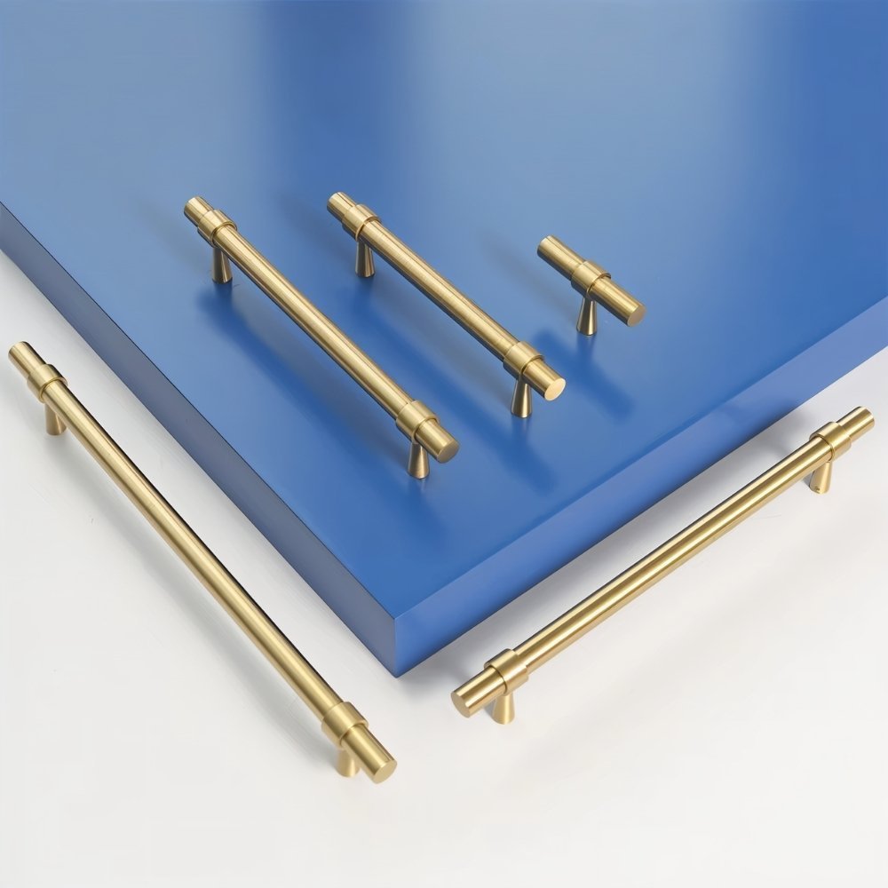 Brass T-Knobs & Drawer Pull Bars, Modern Kitchen & Bathroom Hardware, Four Finishes, Set of 2 Pieces, 1.9-16.3in