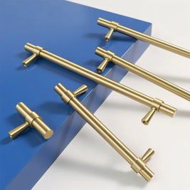 Brass T-Knobs & Drawer Pull Bars, Modern Kitchen & Bathroom Hardware, Four Finishes, Set of 2 Pieces, 1.9-16.3in