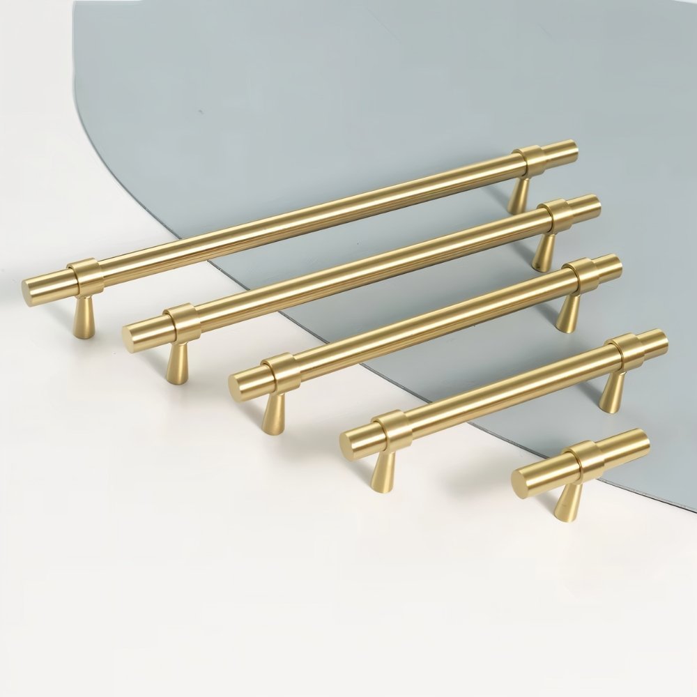 Brass T-Knobs & Drawer Pull Bars, Modern Kitchen & Bathroom Hardware, Four Finishes, Set of 2 Pieces, 1.9-16.3in