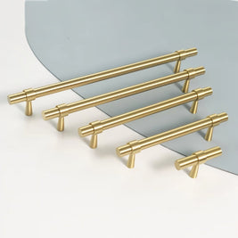 Brass T-Knobs & Drawer Pull Bars, Modern Kitchen & Bathroom Hardware, Four Finishes, Set of 2 Pieces, 1.9-16.3in