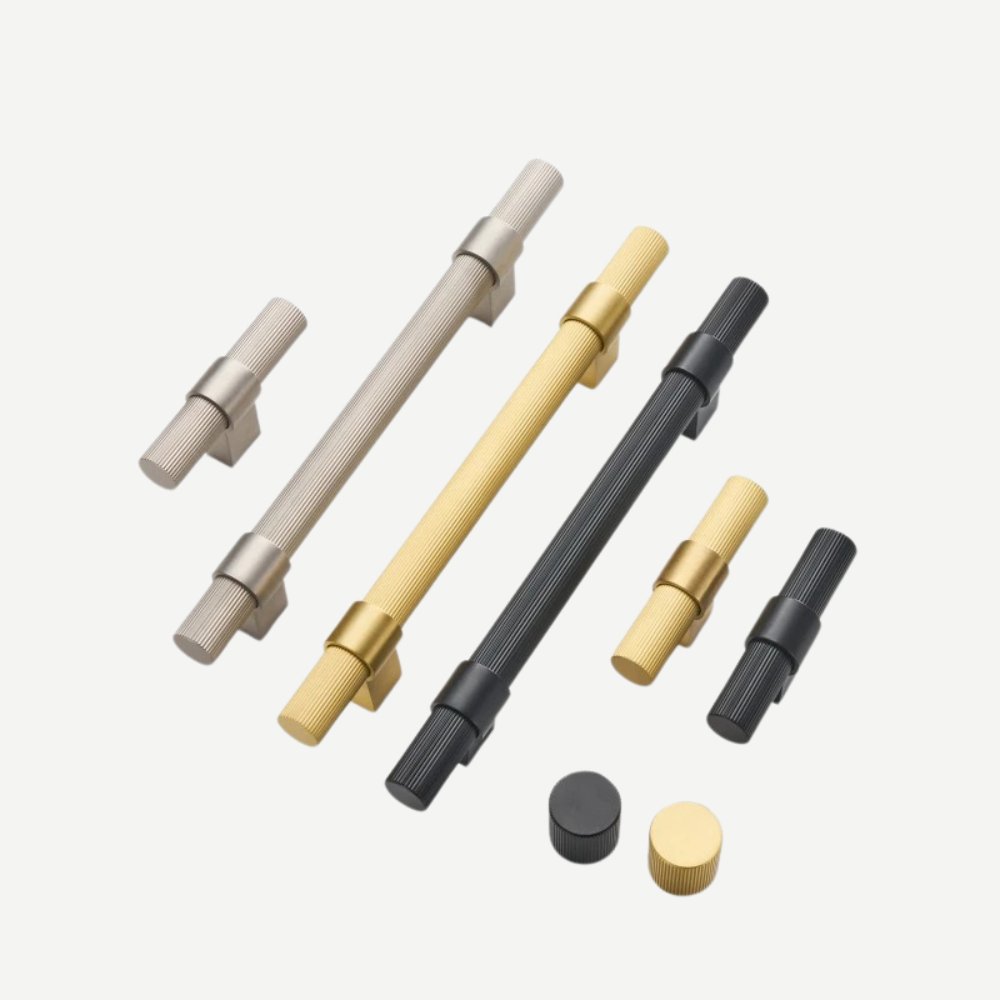 Linear Knurled Cabinet Knobs & Pull Bars, Modern Kitchen & Wardrobe Hardware, Nickel Black or Gold, Set of 2, 0.8-6.3in