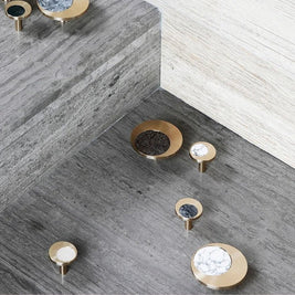 Natural Marble Cabinet Knobs, Nordic Kitchen & Wardrobe Hardware, Brass Base & Veined Stone, Set of 2 in 5 Patterns, 1.2-2.4in