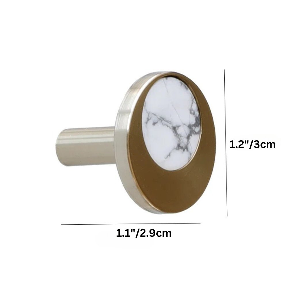 Natural Marble Cabinet Knobs, Nordic Kitchen & Wardrobe Hardware, Brass Base & Veined Stone, Set of 2 in 5 Patterns, 1.2-2.4in