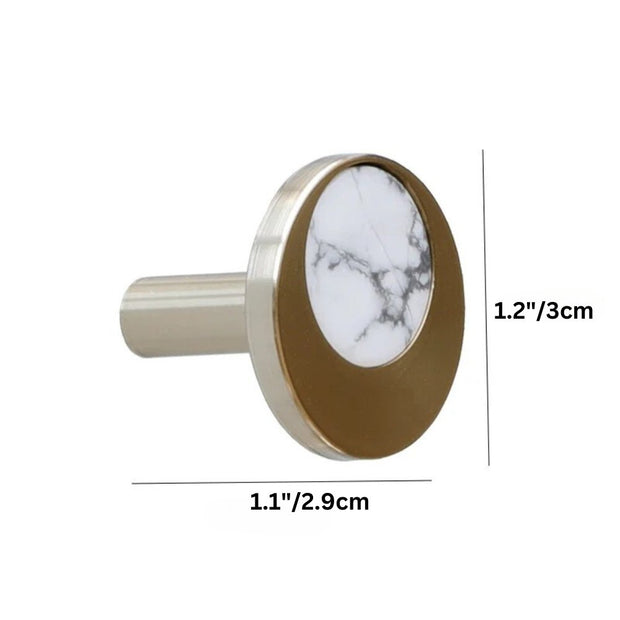 Natural Marble Cabinet Knobs, Nordic Kitchen & Wardrobe Hardware, Brass Base & Veined Stone, Set of 2 in 5 Patterns, 1.2-2.4in
