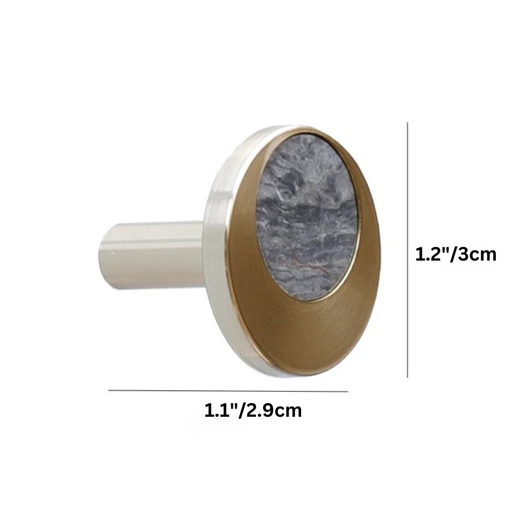 Natural Marble Cabinet Knobs, Nordic Kitchen & Wardrobe Hardware, Brass Base & Veined Stone, Set of 2 in 5 Patterns, 1.2-2.4in