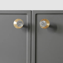 Natural Marble Cabinet Knobs, Nordic Kitchen & Wardrobe Hardware, Brass Base & Veined Stone, Set of 2 in 5 Patterns, 1.2-2.4in
