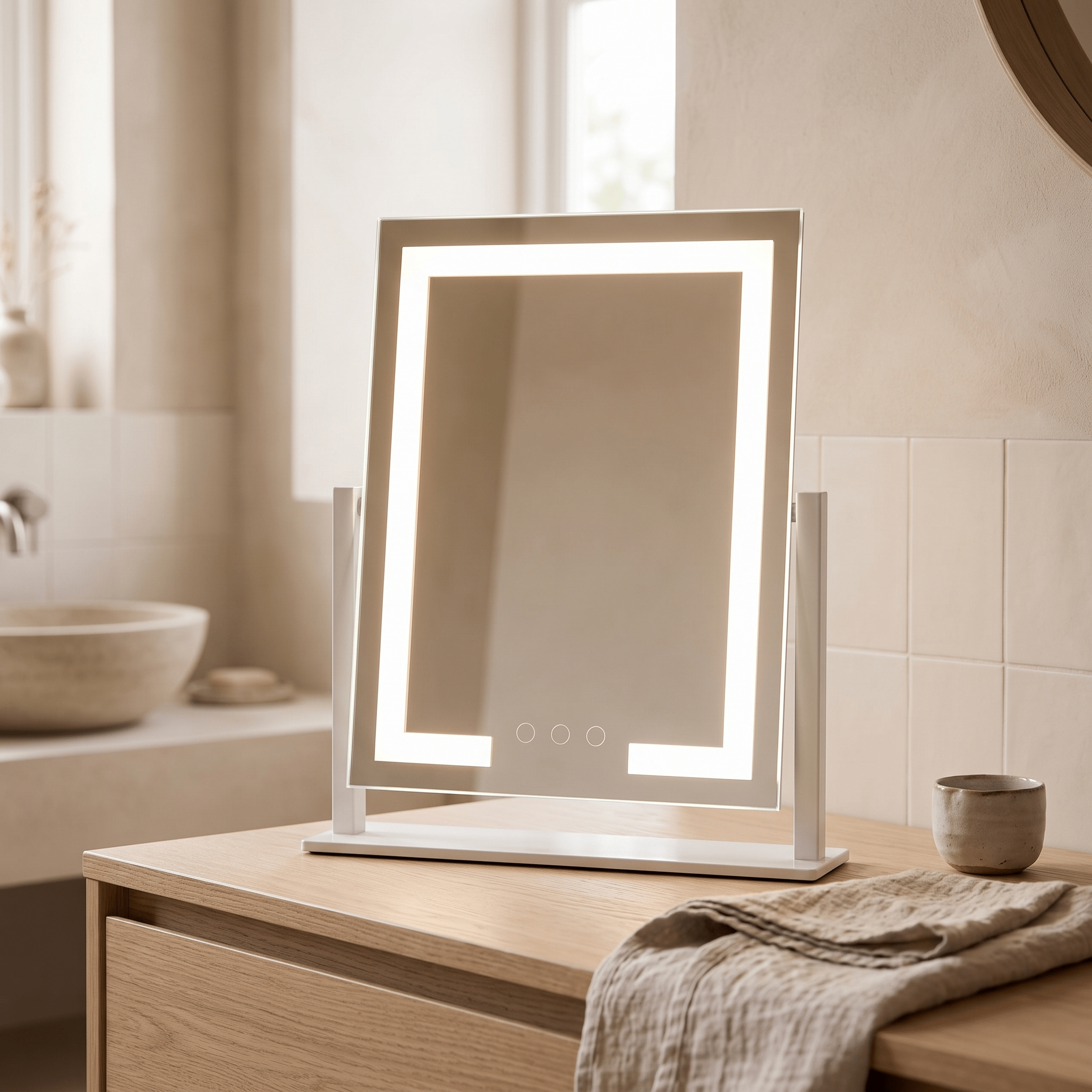 SIEN: Make-upspiegel met LED & Touchbediening – 3 Lichtkleuren & 15x Spot - Volsani