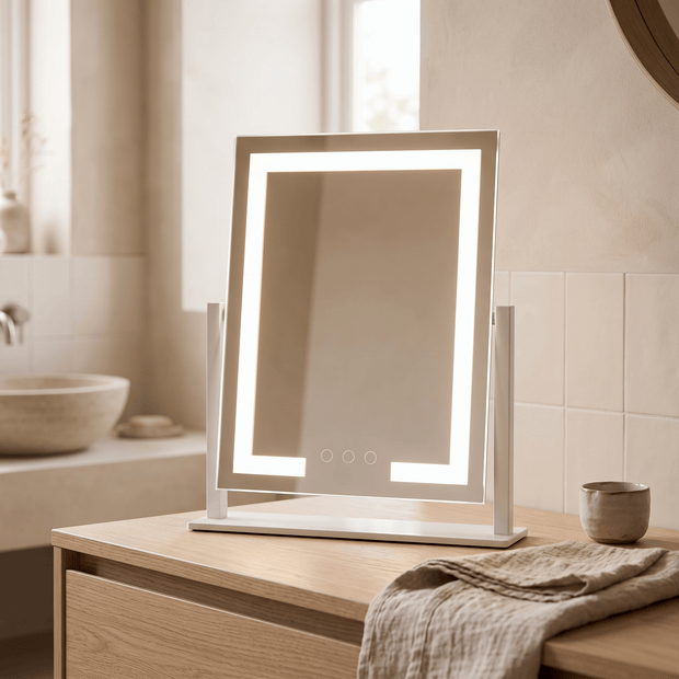 SIEN: Make-upspiegel met LED & Touchbediening – 3 Lichtkleuren & 15x Spot - Volsani
