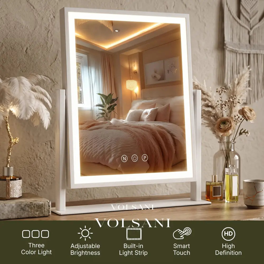 SIEN: Vanity Mirror with LED & Touch Control – 3 Light Colors & 15x Magnification - Vanity Mirror