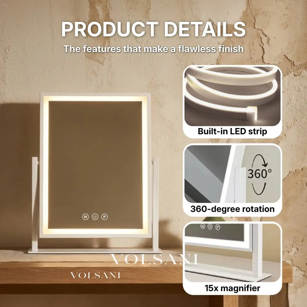 SIEN: Vanity Mirror with LED & Touch Control – 3 Light Colors & 15x Magnification - Vanity Mirror