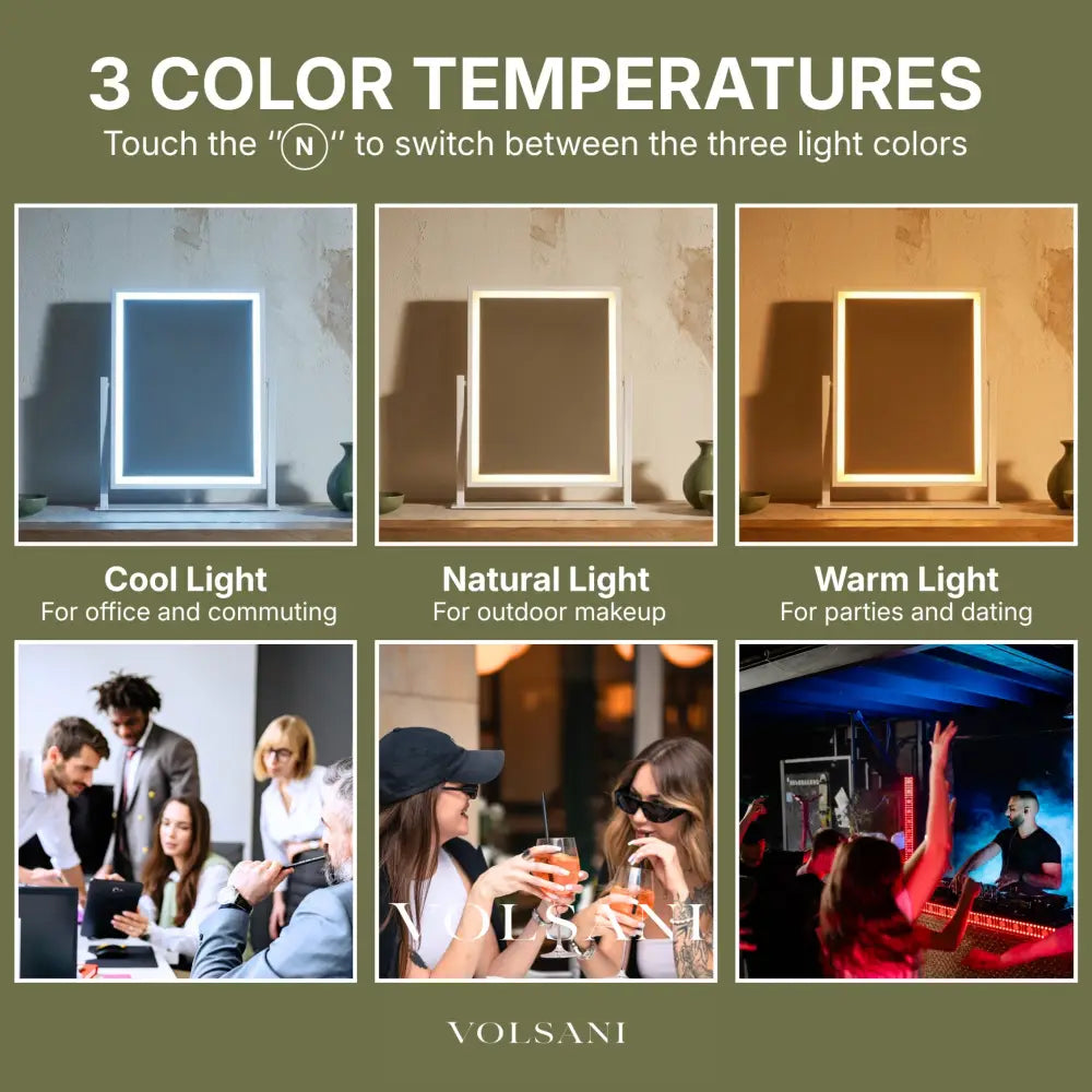 SIEN: Vanity Mirror with LED & Touch Control – 3 Light Colors & 15x Magnification - Vanity Mirror