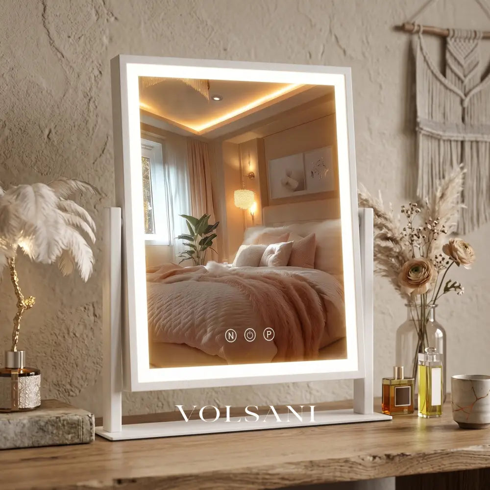 SIEN: Vanity Mirror with LED & Touch Control – 3 Light Colors & 15x Magnification - White - Vanity Mirror