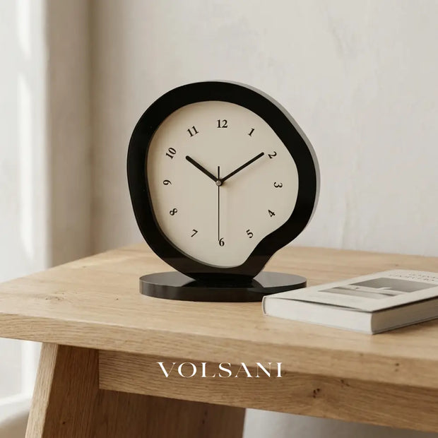 TESSA silent desk clock on an oak surface