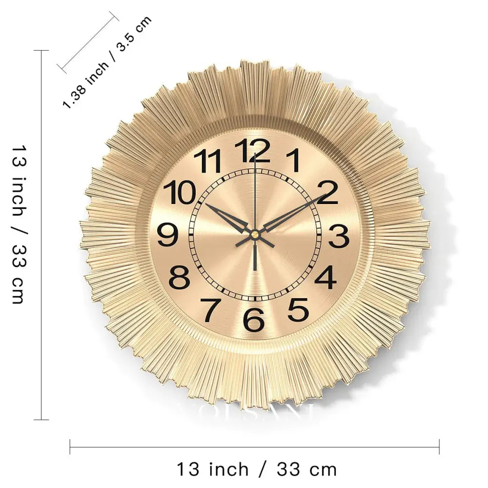 Silent Wall Clock with Sweep Movement Minimalist Living Room & Bedroom Clock Non Ticking Quartz Gold or Silver 13in