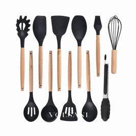 SILKE: Siliconen Keukengerei – 11-delige Set met Houten Handvatten - Volsani
