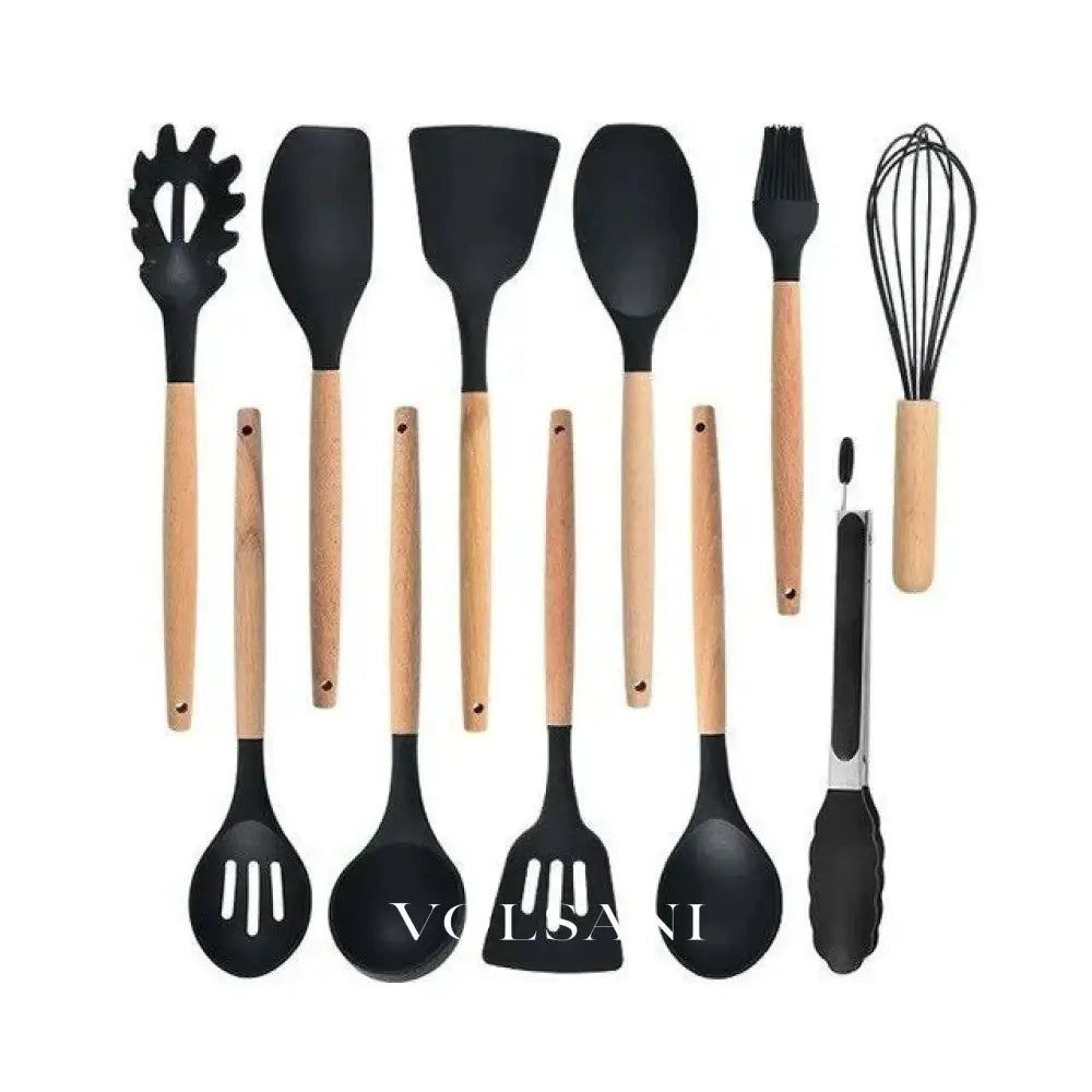 SILKE: Siliconen Keukengerei – 11-delige Set met Houten Handvatten - Volsani