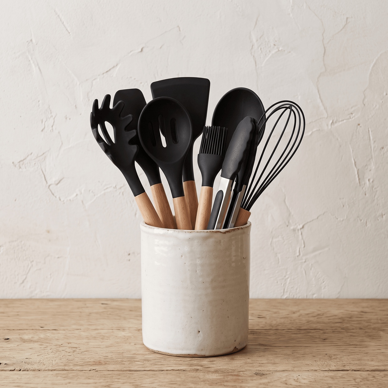 SILKE: Siliconen Keukengerei – 11-delige Set met Houten Handvatten - Volsani