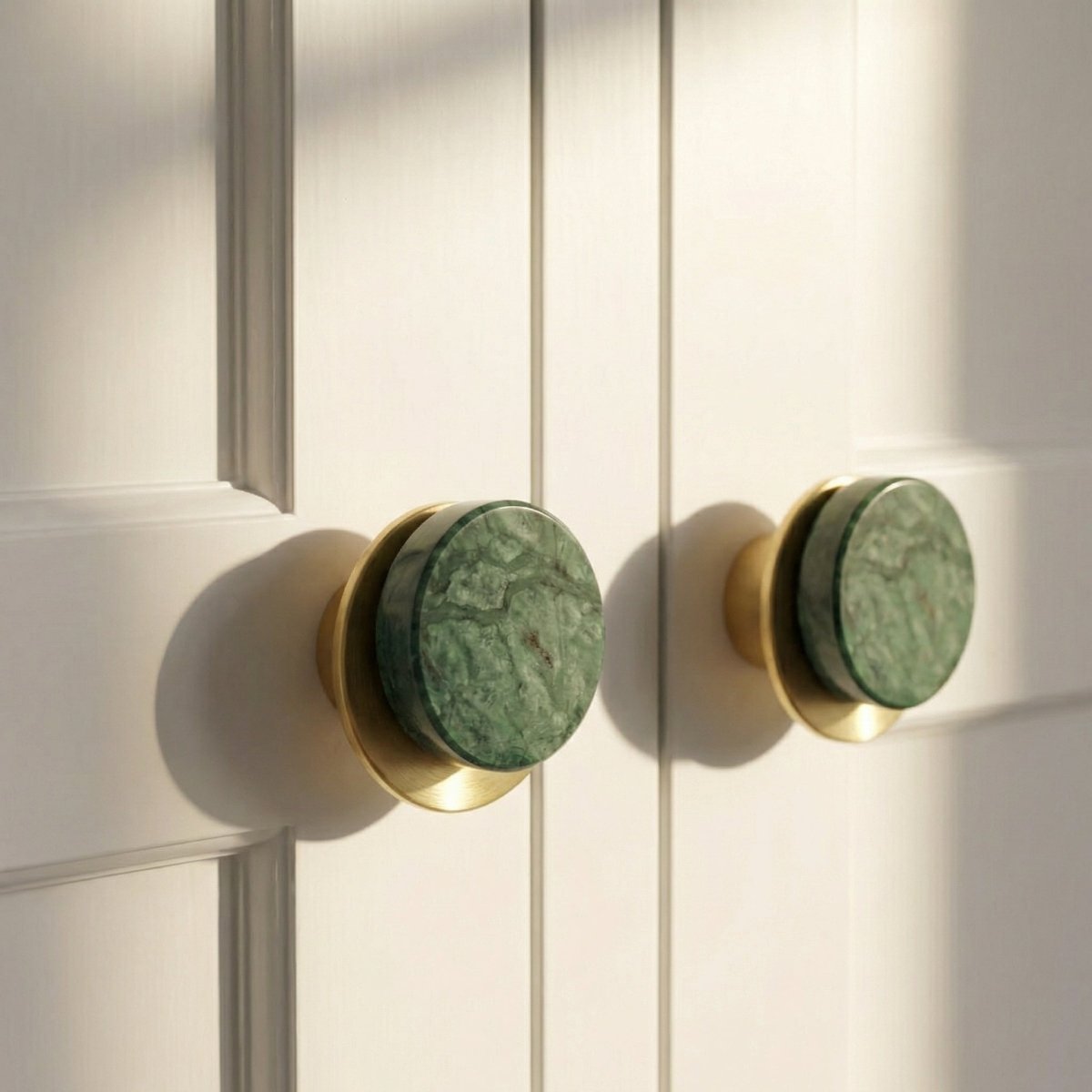 Natural Marble Cabinet Knobs, Modern Kitchen & Wardrobe Hardware, Brass or Chrome Backplate, Set of 2 in 3 Colorways, 1.2-4.3in