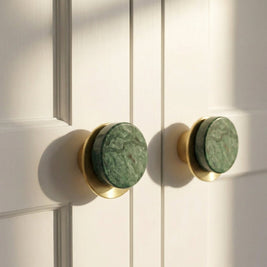 Natural Marble Cabinet Knobs, Modern Kitchen & Wardrobe Hardware, Brass or Chrome Backplate, Set of 2 in 3 Colorways, 1.2-4.3in