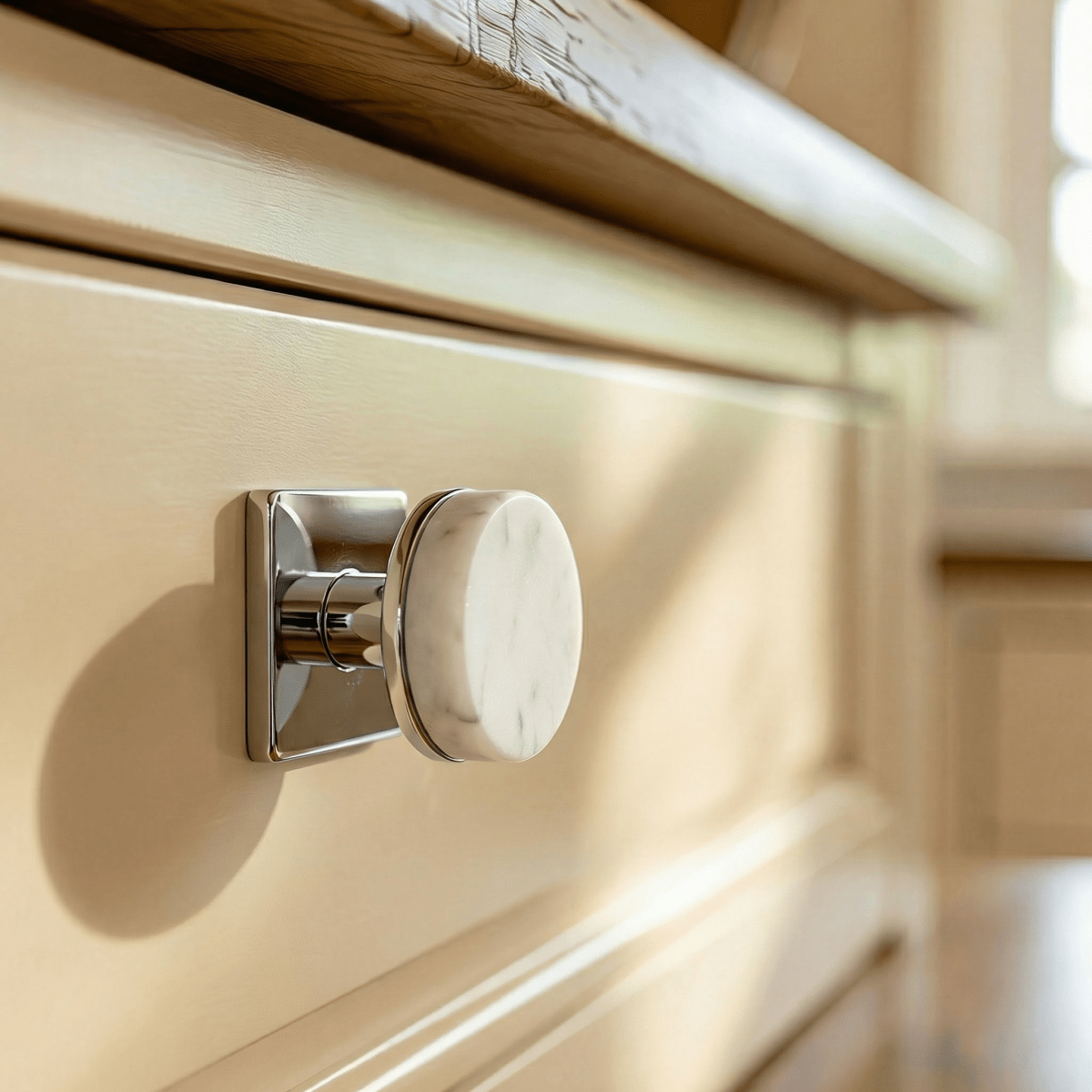 Natural Marble Cabinet Knobs, Modern Kitchen & Wardrobe Hardware, Brass or Chrome Backplate, Set of 2 in 3 Colorways, 1.2-4.3in
