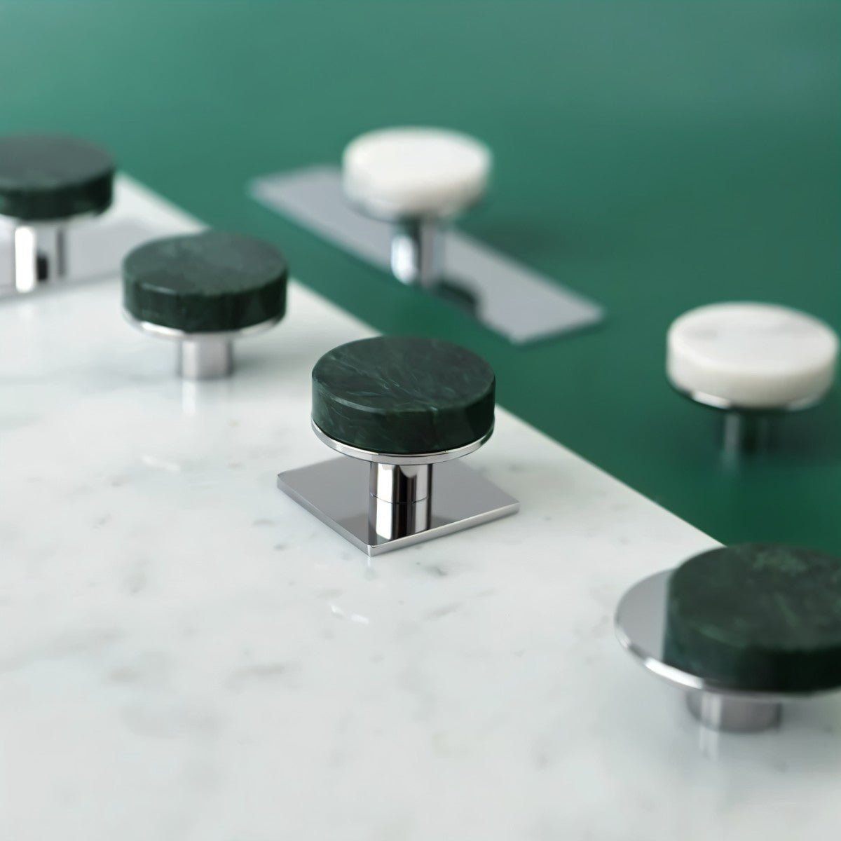 Natural Marble Cabinet Knobs, Modern Kitchen & Wardrobe Hardware, Brass or Chrome Backplate, Set of 2 in 3 Colorways, 1.2-4.3in