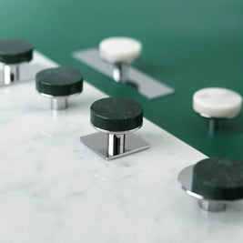 Natural Marble Cabinet Knobs, Modern Kitchen & Wardrobe Hardware, Brass or Chrome Backplate, Set of 2 in 3 Colorways, 1.2-4.3in