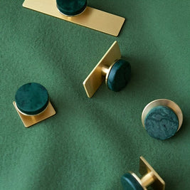 Natural Marble Cabinet Knobs, Modern Kitchen & Wardrobe Hardware, Brass or Chrome Backplate, Set of 2 in 3 Colorways, 1.2-4.3in