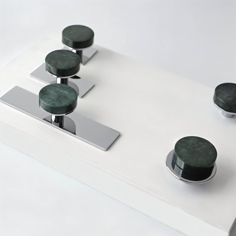 Natural Marble Cabinet Knobs, Modern Kitchen & Wardrobe Hardware, Brass or Chrome Backplate, Set of 2 in 3 Colorways, 1.2-4.3in