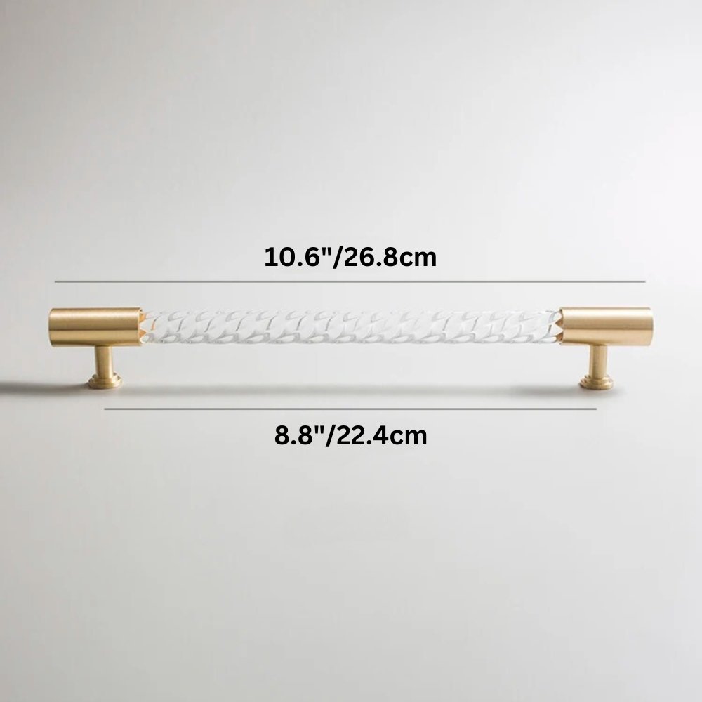 Twisted Acrylic Drawer Pull Bars, Modern Kitchen & Wardrobe Cabinet Hardware, Satin Brass & Chrome, Set of 2 Pieces, 3.8-12.6in