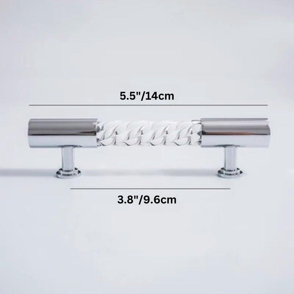 Twisted Acrylic Drawer Pull Bars, Modern Kitchen & Wardrobe Cabinet Hardware, Satin Brass & Chrome, Set of 2 Pieces, 3.8-12.6in