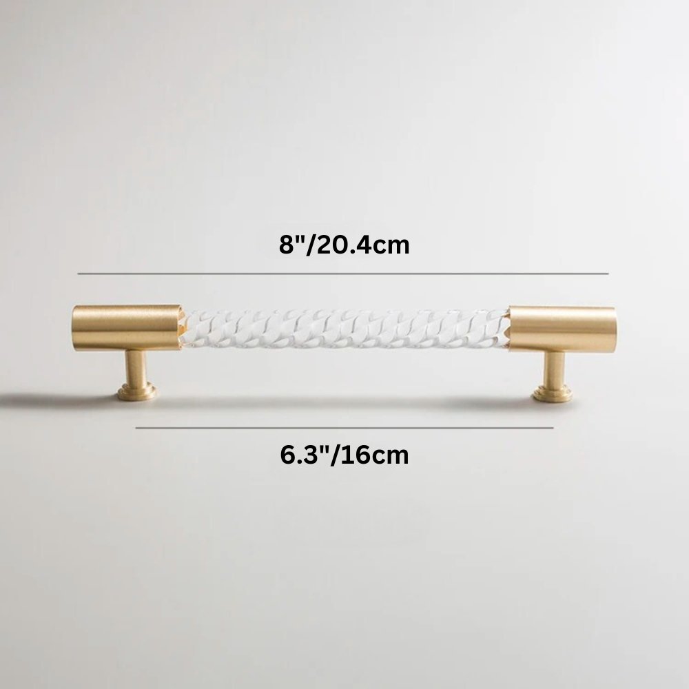 Twisted Acrylic Drawer Pull Bars, Modern Kitchen & Wardrobe Cabinet Hardware, Satin Brass & Chrome, Set of 2 Pieces, 3.8-12.6in