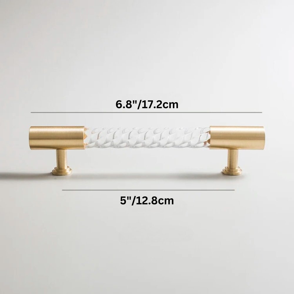 Twisted Acrylic Drawer Pull Bars, Modern Kitchen & Wardrobe Cabinet Hardware, Satin Brass & Chrome, Set of 2 Pieces, 3.8-12.6in