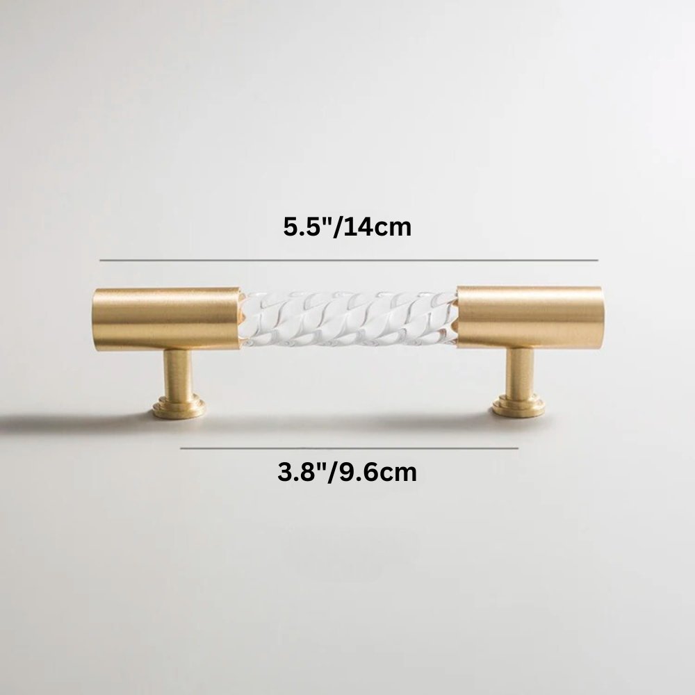 Twisted Acrylic Drawer Pull Bars, Modern Kitchen & Wardrobe Cabinet Hardware, Satin Brass & Chrome, Set of 2 Pieces, 3.8-12.6in