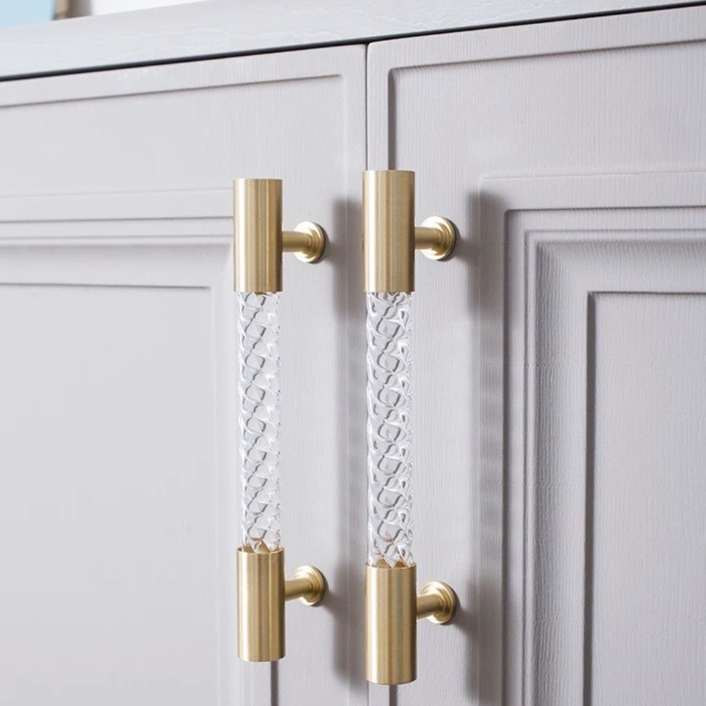Twisted Acrylic Drawer Pull Bars, Modern Kitchen & Wardrobe Cabinet Hardware, Satin Brass & Chrome, Set of 2 Pieces, 3.8-12.6in