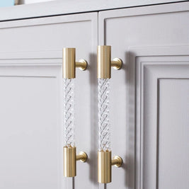 Twisted Acrylic Drawer Pull Bars, Modern Kitchen & Wardrobe Cabinet Hardware, Satin Brass & Chrome, Set of 2 Pieces, 3.8-12.6in