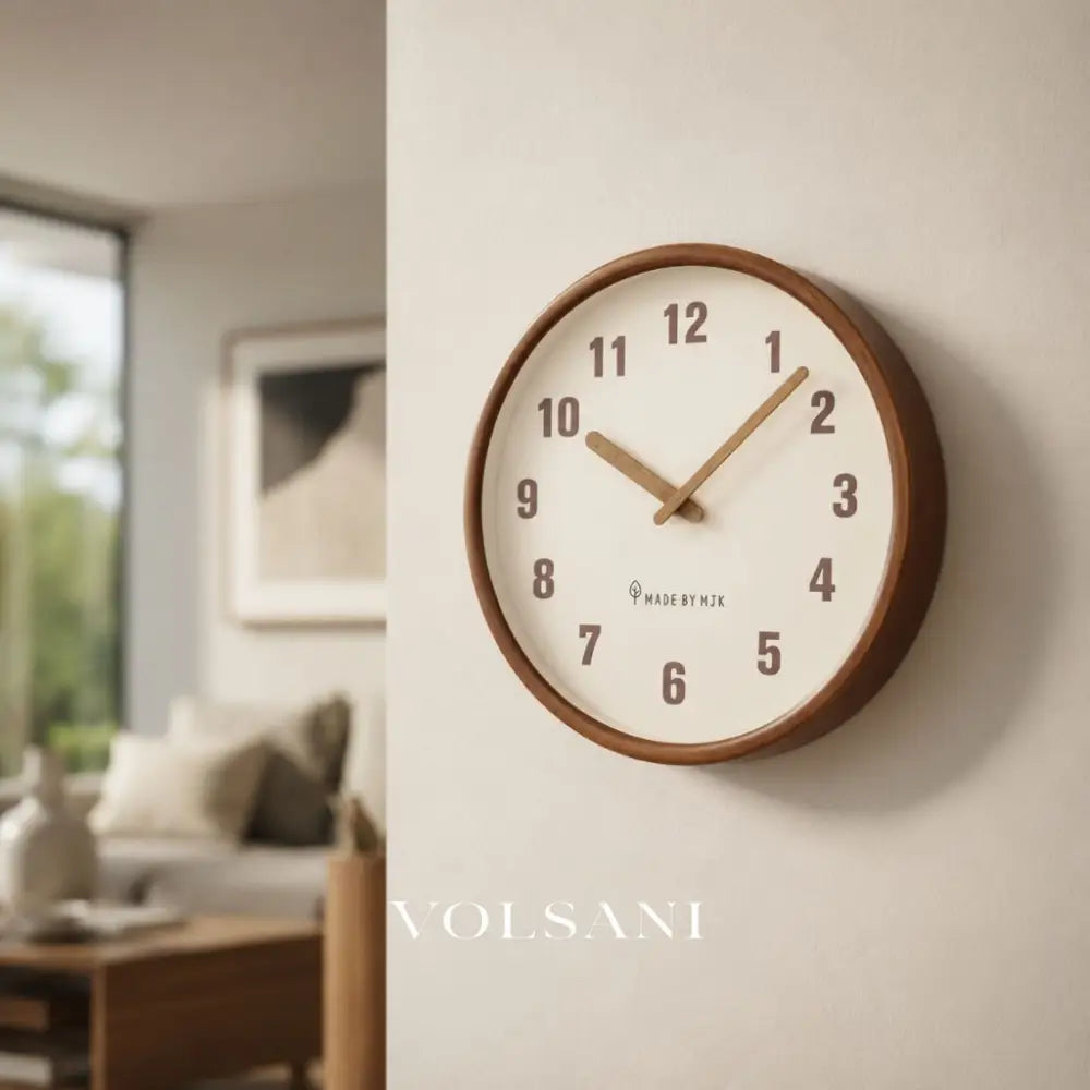 Solid Wood Wall Clock with Glass Front Scandinavian Living Room & Bedroom Clock Silent Movement 2 Colors 11.8in - Decor
