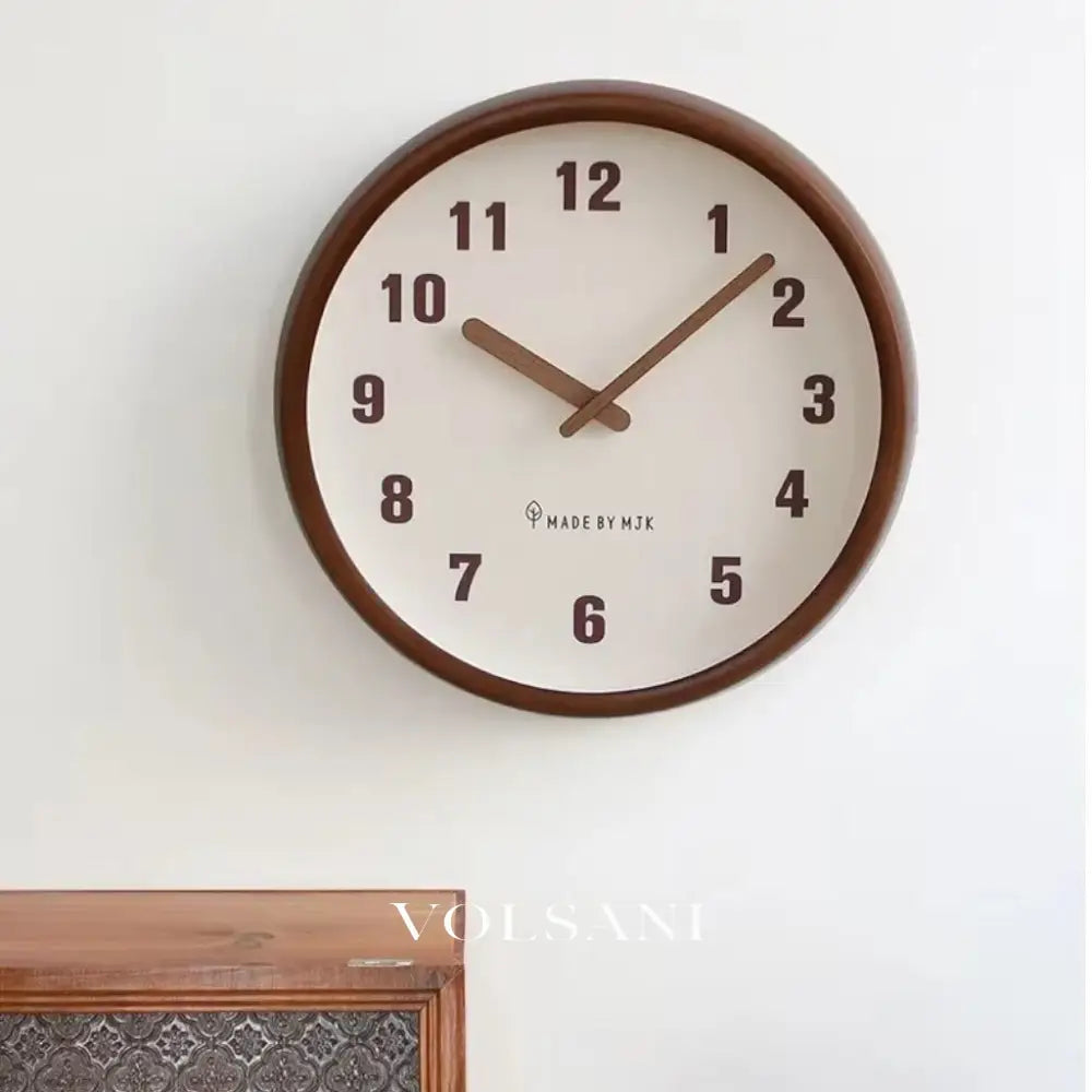 Solid Wood Wall Clock with Glass Front Scandinavian Living Room & Bedroom Clock Silent Movement 2 Colors 11.8in - Decor
