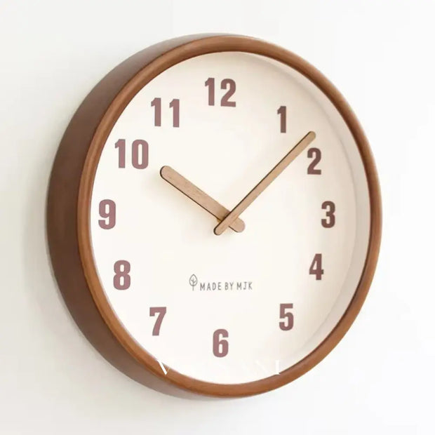 Solid Wood Wall Clock with Glass Front Scandinavian Living Room & Bedroom Clock Silent Movement 2 Colors 11.8in - White