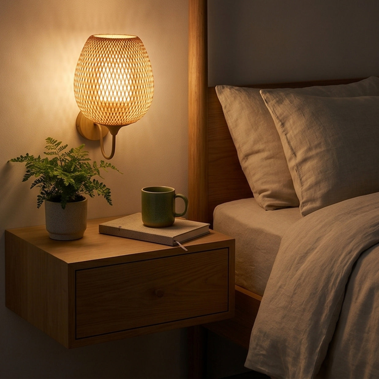 SORA: Rotan & Bamboe Wandlamp (Solar)