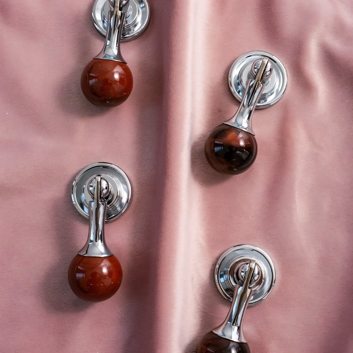Crystal Stone Ball Cabinet Knobs, Decorative Kitchen & Dresser Hardware, Brass or Chrome Base, Set of 2, 1.1 x 2.5in