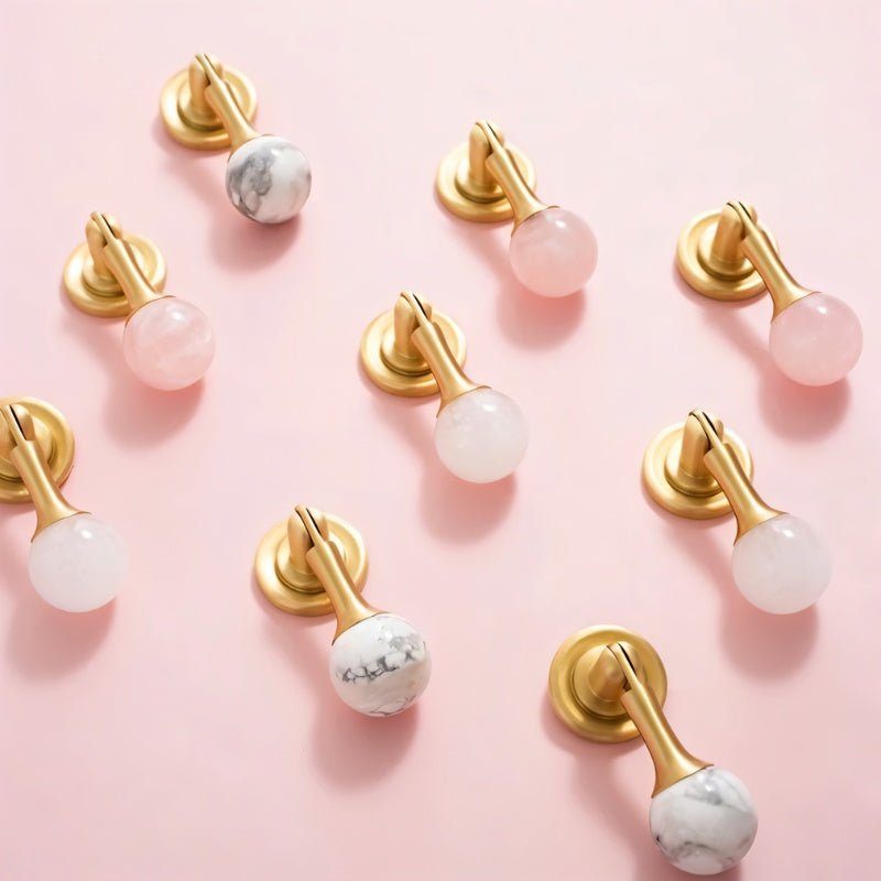 Crystal Stone Ball Cabinet Knobs, Decorative Kitchen & Dresser Hardware, Brass or Chrome Base, Set of 2, 1.1 x 2.5in
