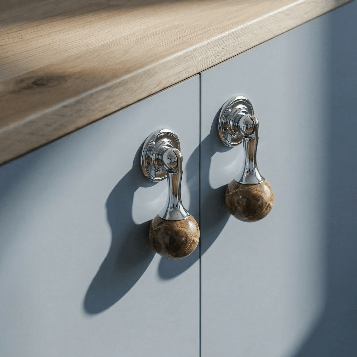 Crystal Stone Ball Cabinet Knobs, Decorative Kitchen & Dresser Hardware, Brass or Chrome Base, Set of 2, 1.1 x 2.5in
