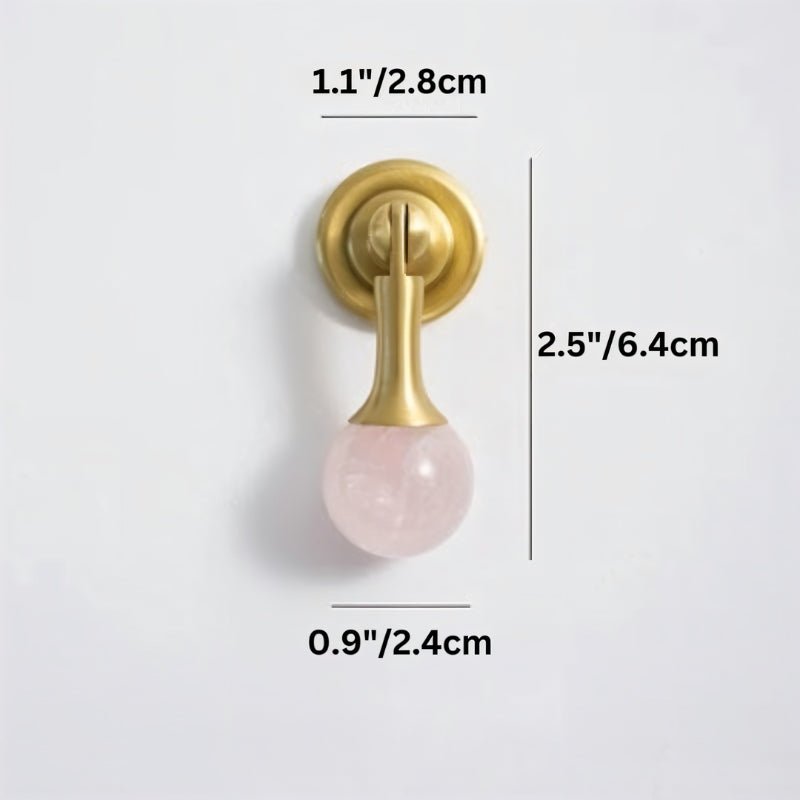 Crystal Stone Ball Cabinet Knobs, Decorative Kitchen & Dresser Hardware, Brass or Chrome Base, Set of 2, 1.1 x 2.5in