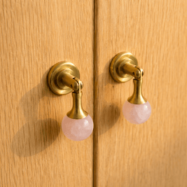 Crystal Stone Ball Cabinet Knobs, Decorative Kitchen & Dresser Hardware, Brass or Chrome Base, Set of 2, 1.1 x 2.5in