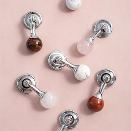 Crystal Stone Ball Cabinet Knobs, Decorative Kitchen & Dresser Hardware, Brass or Chrome Base, Set of 2, 1.1 x 2.5in
