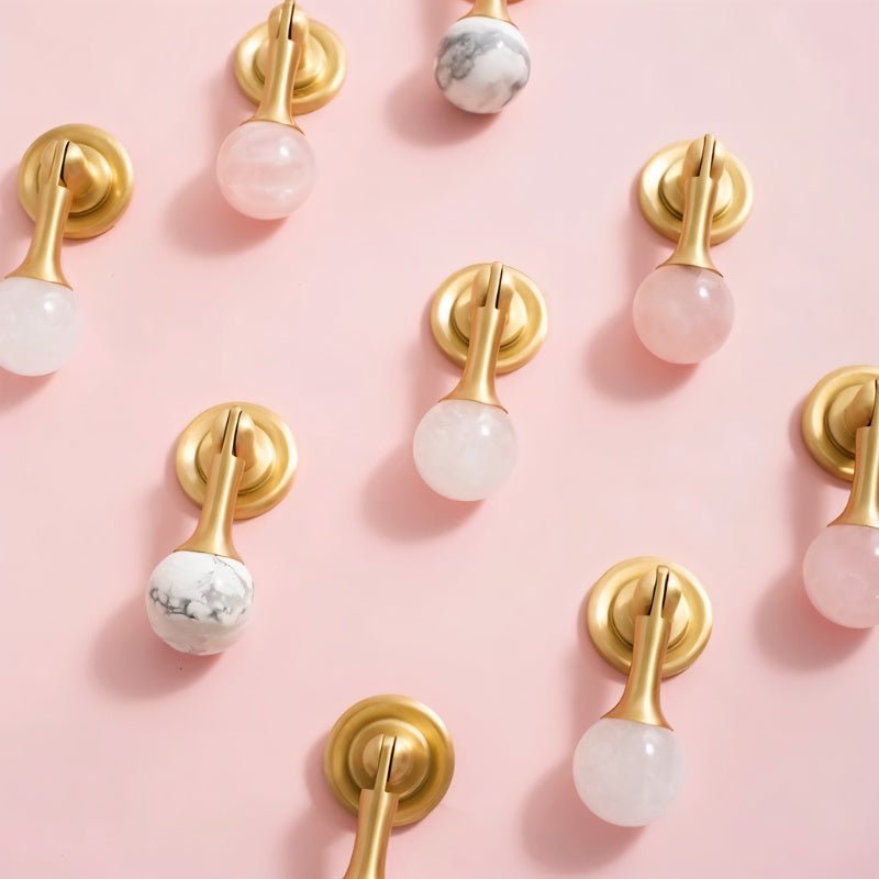 Crystal Stone Ball Cabinet Knobs, Decorative Kitchen & Dresser Hardware, Brass or Chrome Base, Set of 2, 1.1 x 2.5in