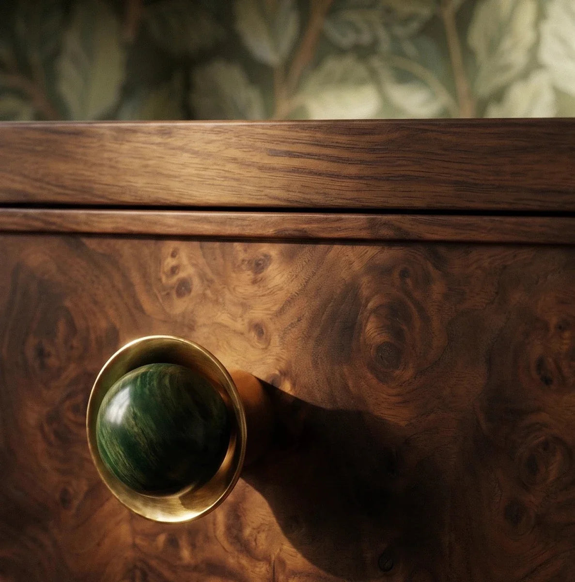 Natural Stone Cabinet & Drawer Knobs, Modern Kitchen & Dresser Hardware, Stone with Brass Base, Set of 2 in 5 Colors, 1.2-2.7in