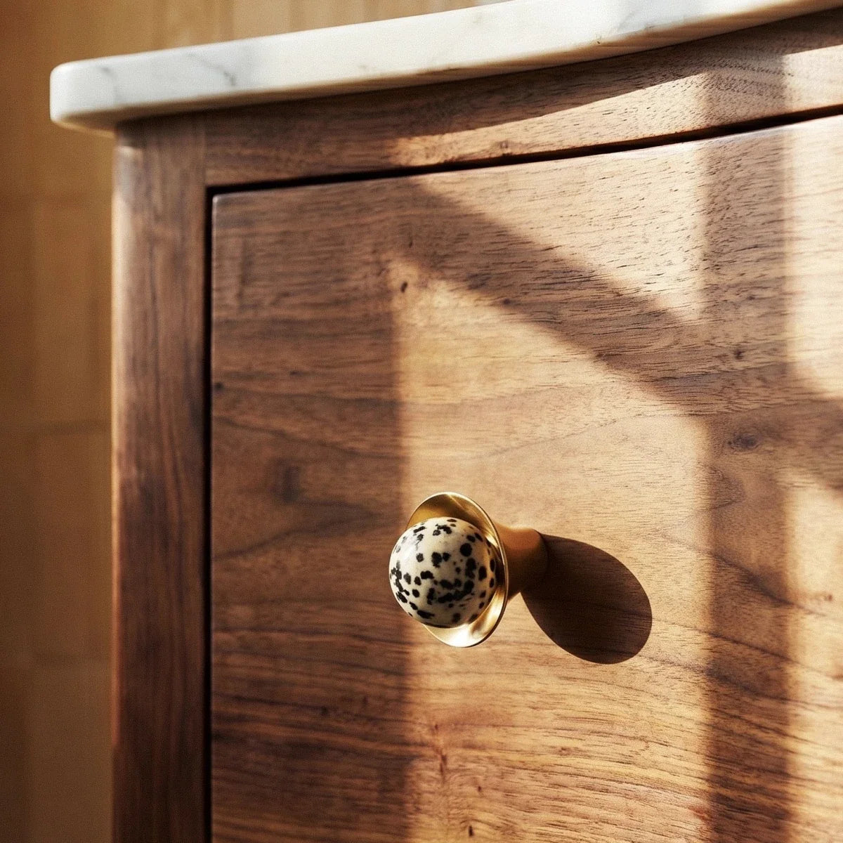 Natural Stone Cabinet & Drawer Knobs, Modern Kitchen & Dresser Hardware, Stone with Brass Base, Set of 2 in 5 Colors, 1.2-2.7in
