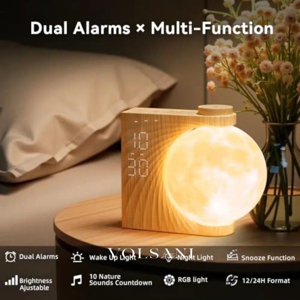 Sunrise Alarm Clock with Moon Night Light Bedroom & Bedside Clock for Heavy Sleepers Dual Alarms and 10 Light Effects 3